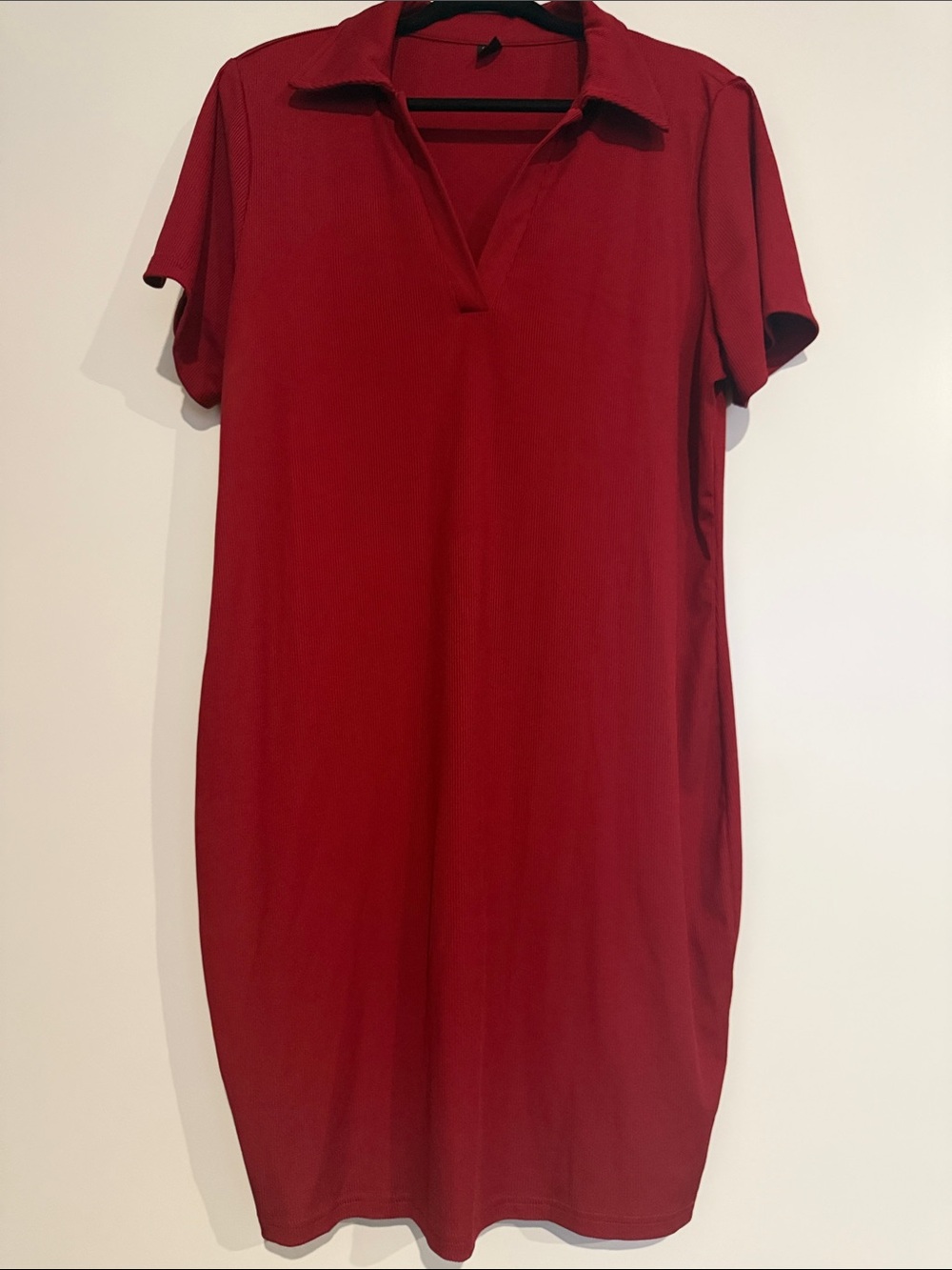SHEIN Red Polo Collar Short Sleeve Shift Dress